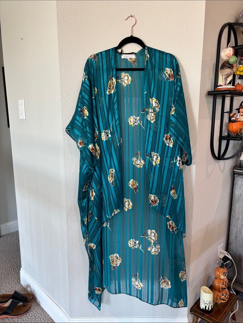 BCBGeneration Teal Floral Sheer Kimono